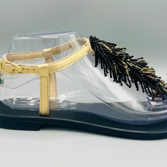 Chrysa Gold & Black Beaded Flat Sandals - Picture 3 of 3